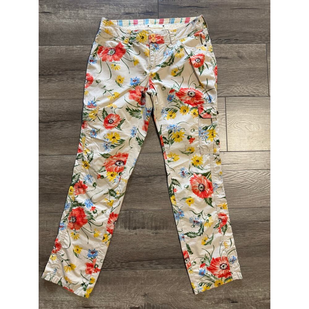 Hei Hei Anthropologie Floral Cargo Pants Cream Red Yellow Size 0‎ US 4 UK